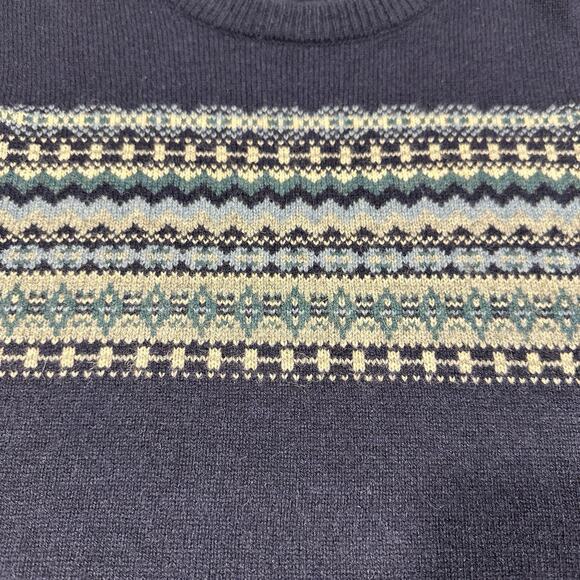 J.Crew Men’s Large 100% Lambswool Sweater Navy Fair Isle Pullover Crewneck Ski - Picture 7 of 8